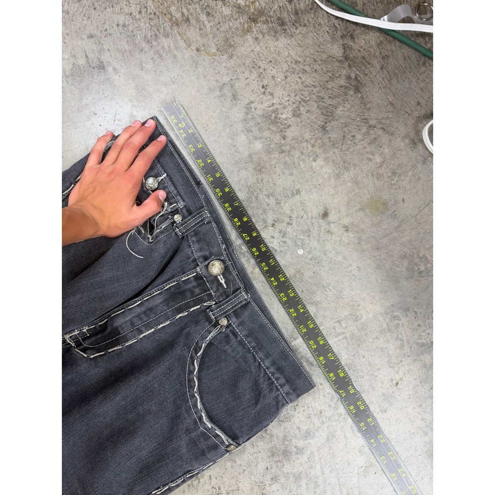 Vintage Southpole Baggy Denim Jorts Black Flame Embroidered Y2K Skater Shorts 36 - Picture 2 of 8